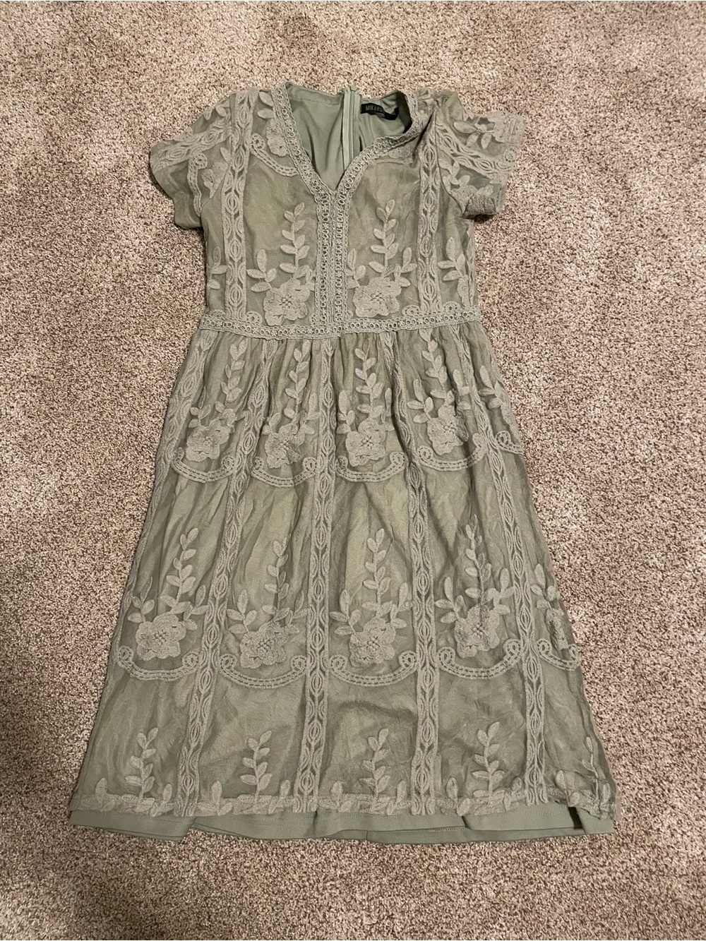 Mikarose Sage Green Lace Embroidered Girls' Dress